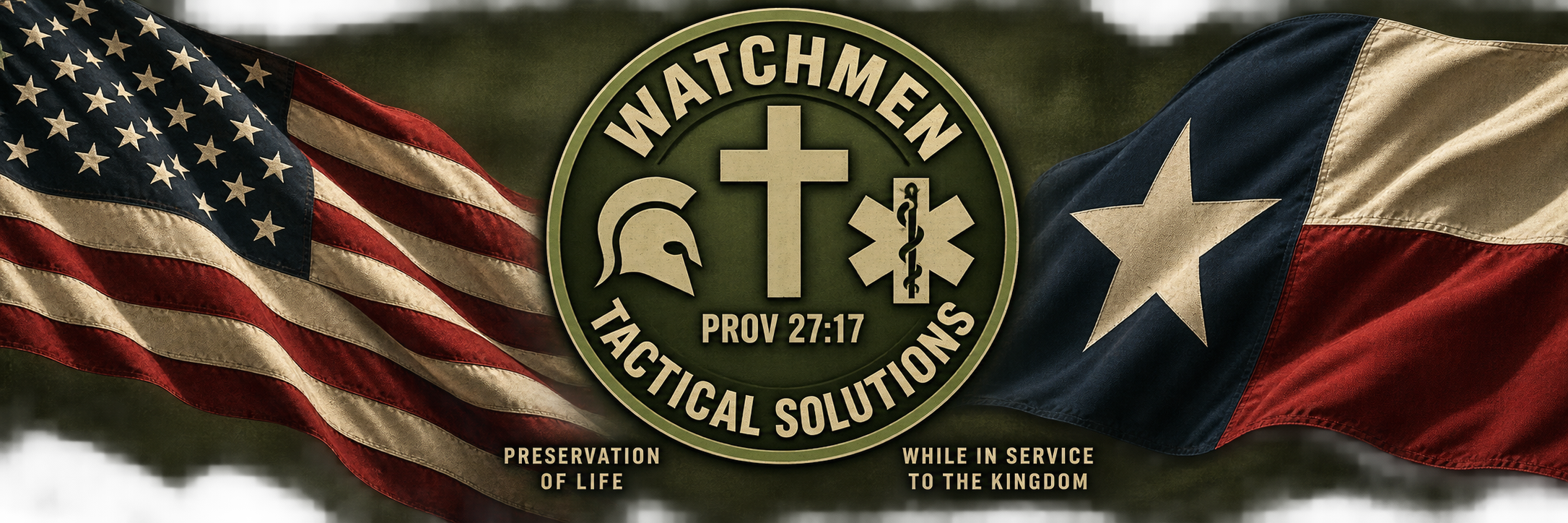 Watchmen Tactical Solutions with American and Texas flags